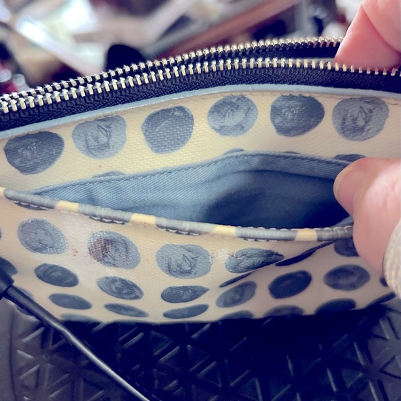 Coach white $ blue polkadots, treated canvas, zipper closure, blue, leather trim - Picture 2 of 4